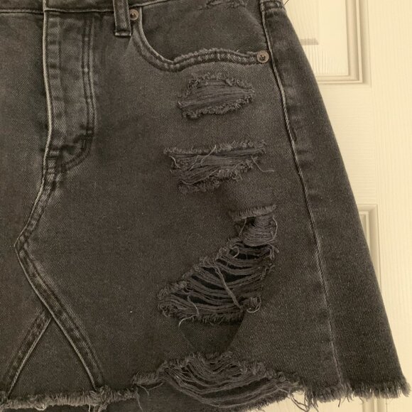 Distressed Black Denim Skirt - Picture 2 of 7